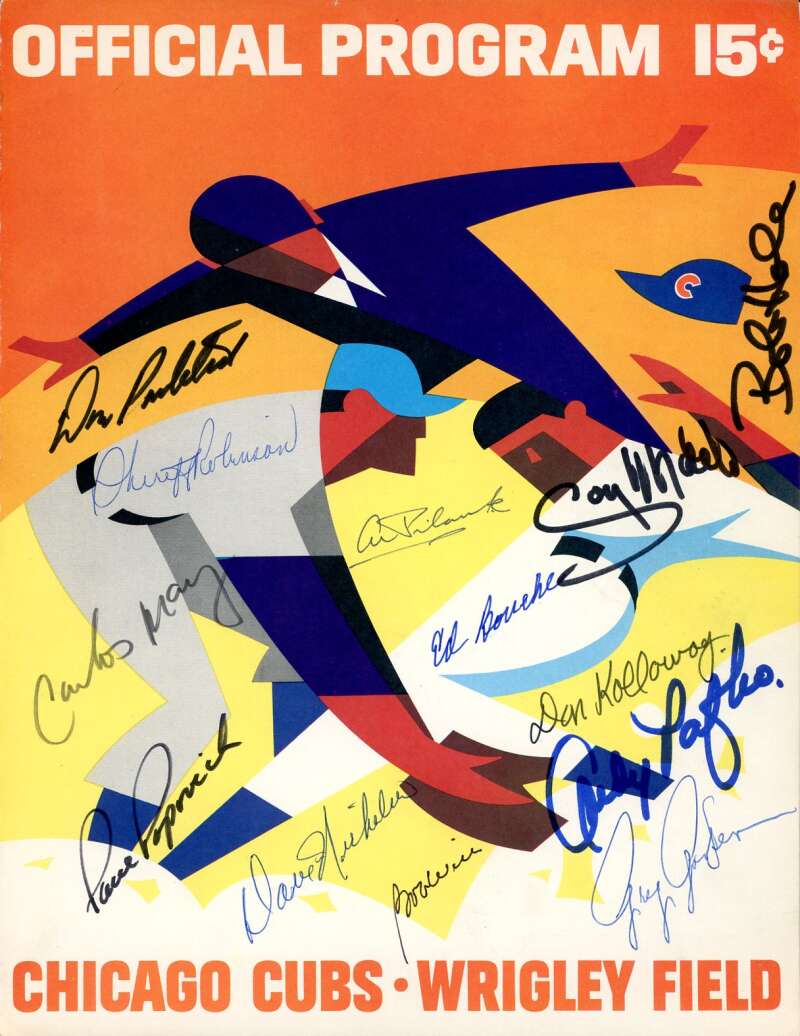 Pafko Kolloway Popovich Hale 1967 Cubs vs Mets Game Program Signed by 13