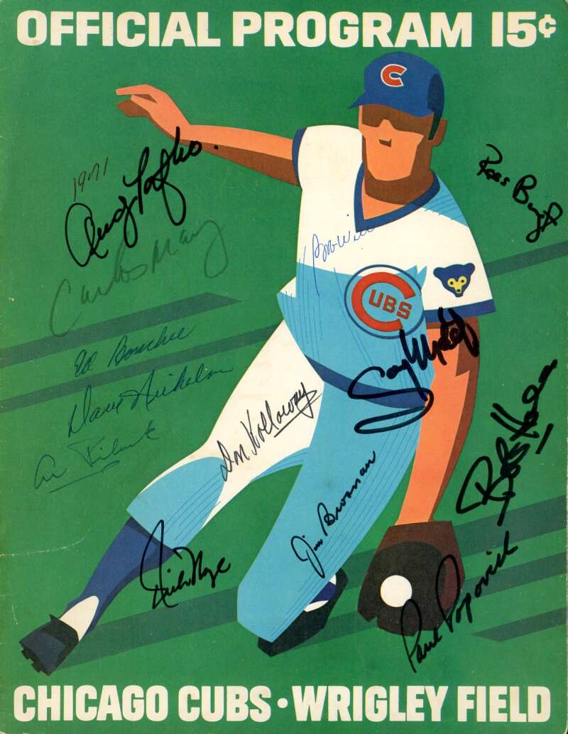 Kolloway Nye Hale Popovich 1972 Cubs vs Astros Game Program Signed by 13