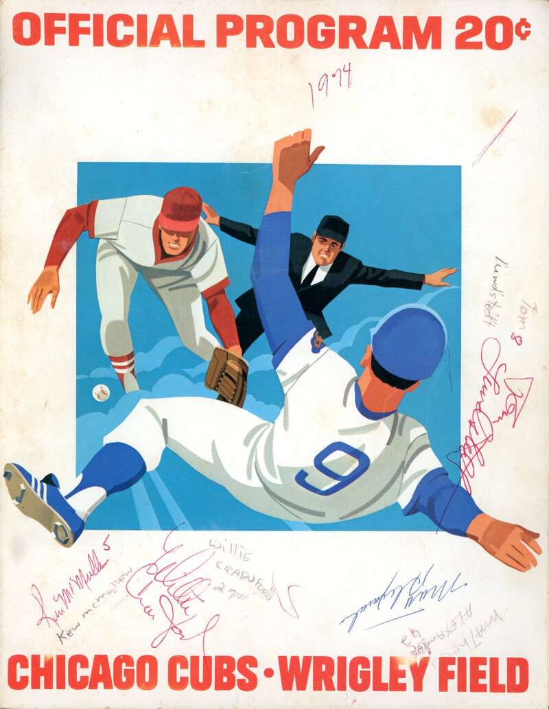 Willie Crawford McMullen Alexander 1974 Cubs vs Dodgers Game Program Signed by 4