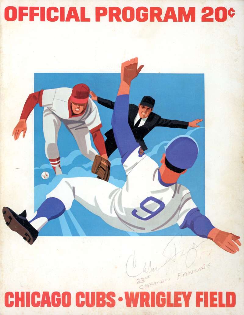 Carmen Fanzone 1974 Cubs vs Pirates Game Program Signed