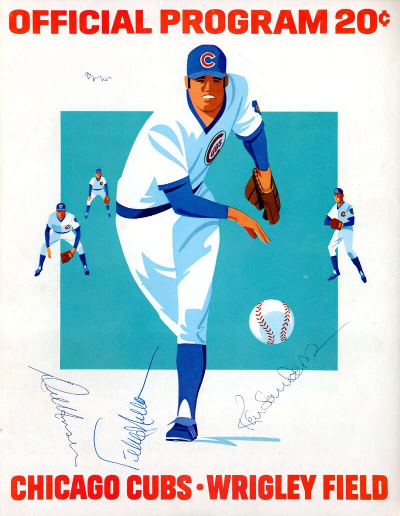 Millan Sanders Unser 1975 Cubs vs Mets Game Program Signed by 4