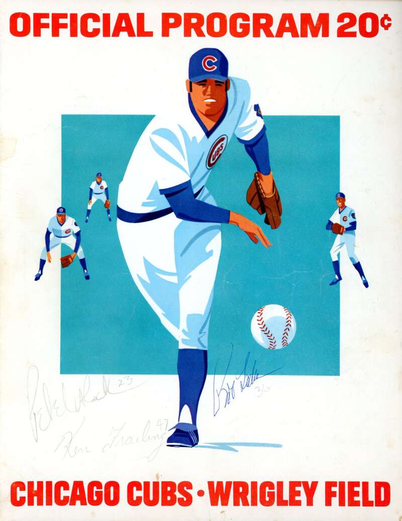 Frailing Locker LaCock 1975 Cubs vs Cardinals Game Program Signed by 3