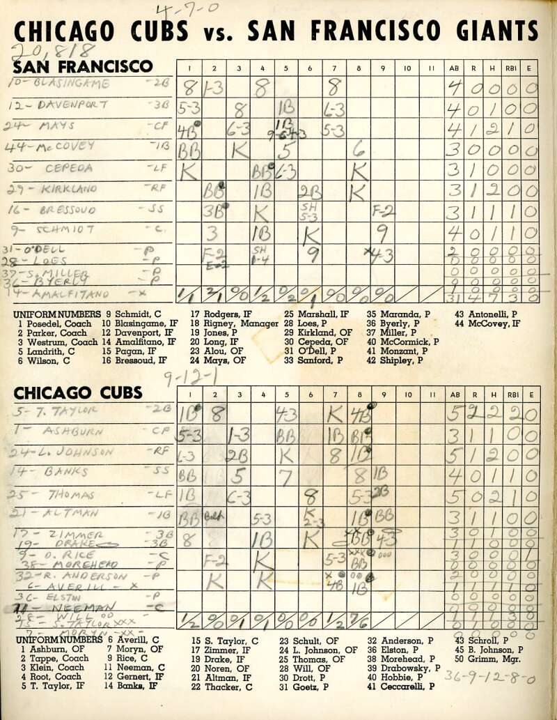 Bob Will 1960 Cubs vs Giants Game Program Signed
