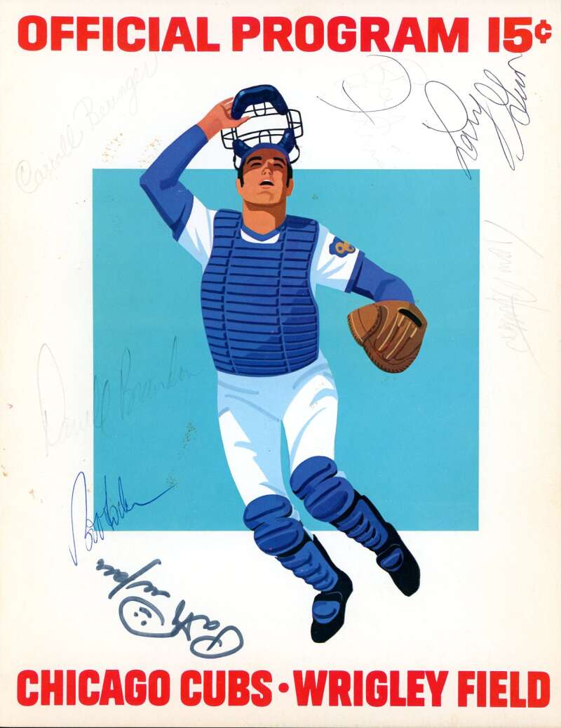 Burris Beringer Brandon Pieper 1973 Cubs vs Phillies Game Program Signed by 7
