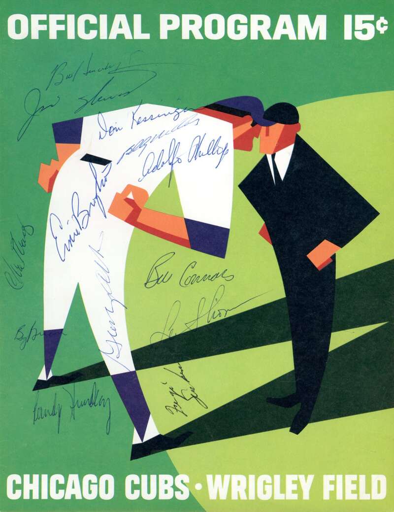 Williams Jenkins Hundley Kessinger 1966 Cubs vs Dodgers Game Program Signed by 13