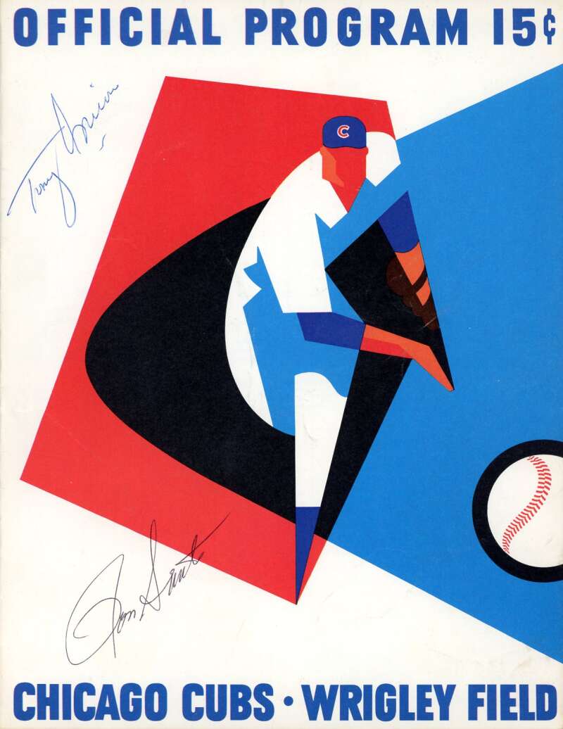 Ron Santo 1965 Cubs vs Phillies Game Program Signed by 2