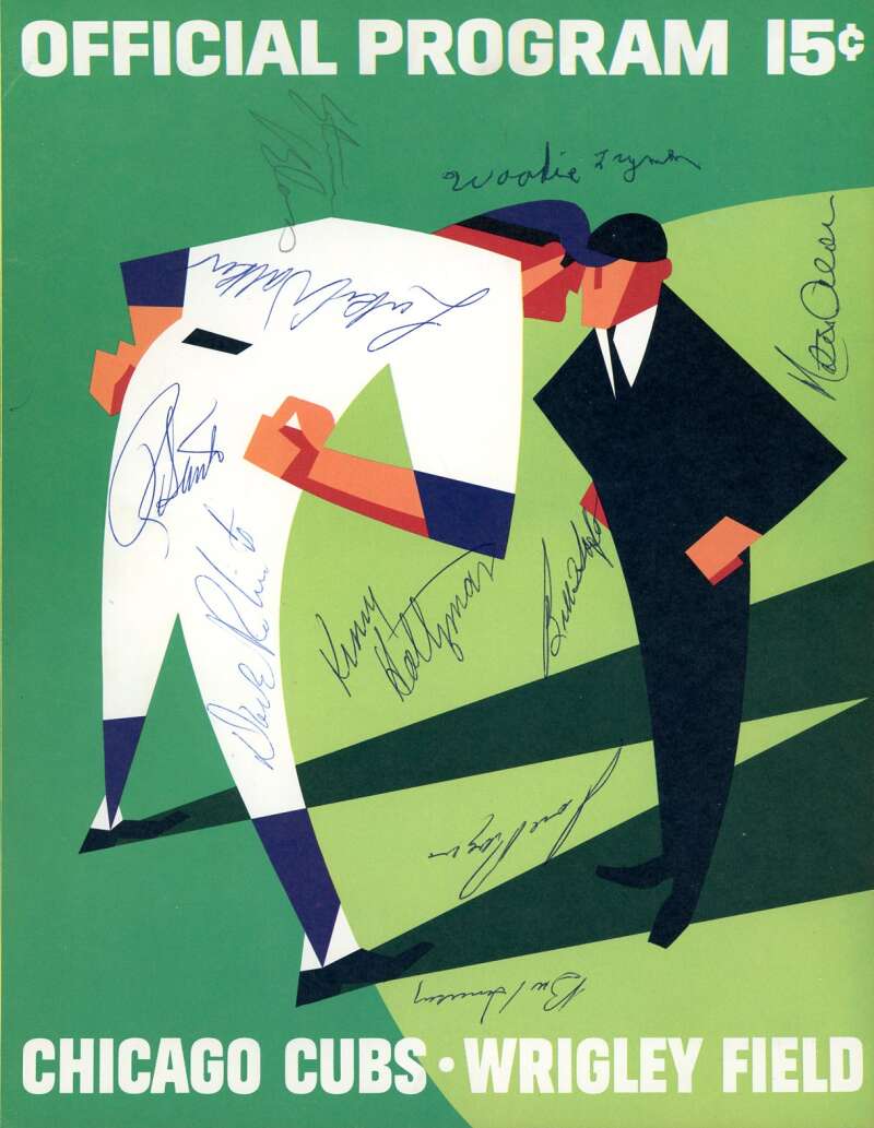 Holtzman Santo Alou Fryman 1966 Cubs vs Pirates Game Program Signed by 10