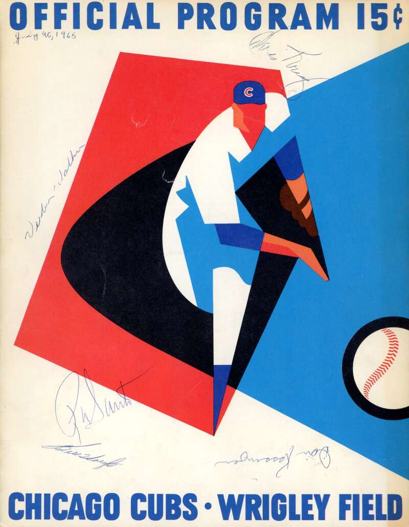 Santo Kessinger Hoeft Krug 1965 Cubs vs Pirates Game Program Signed by 5
