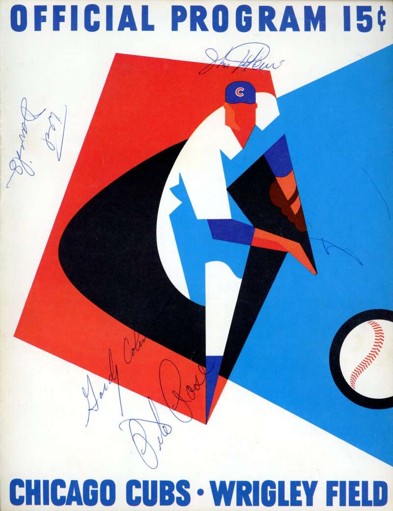 Pete Rose Coleman Davidson 1965 Cubs vs Reds Game Program Signed by 4