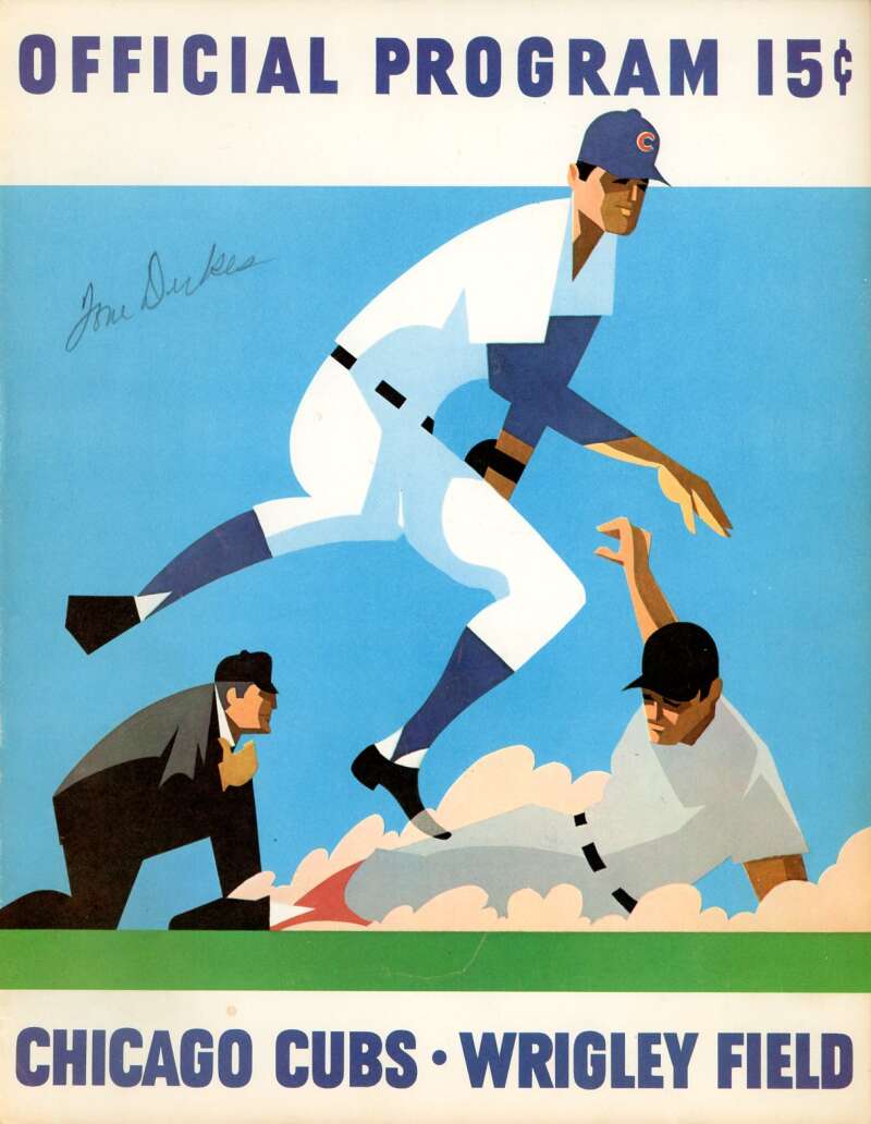 Tom Dukes 1970 Cubs vs Padres Game Program Signed