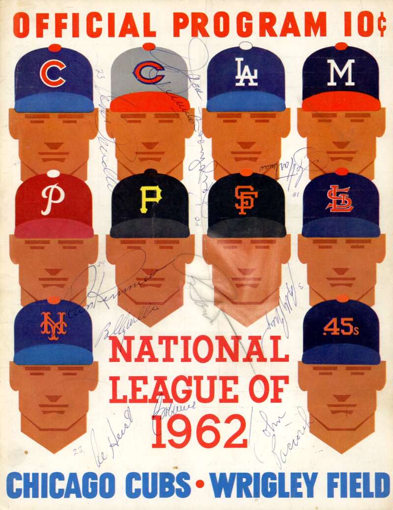 Ron Santo Billy Williams 1962 Cubs vs Colt 45s Game Program Signed by 11