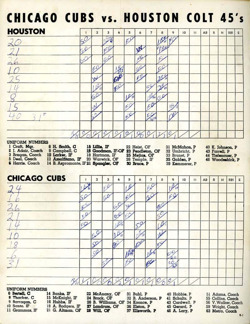 Ron Santo Billy Williams 1962 Cubs vs Colt 45s Game Program Signed by 11