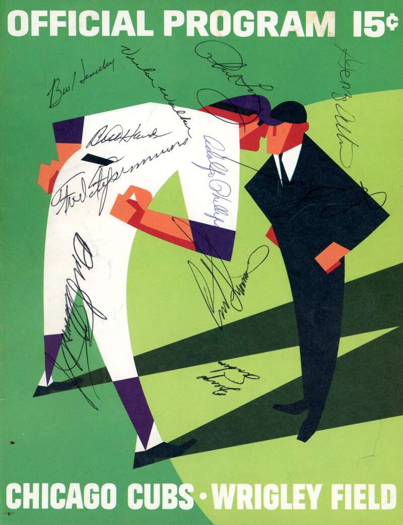 Jenkins Simmons Phillips Walker 1966 Cubs vs Pirates Game Program Signed by 11