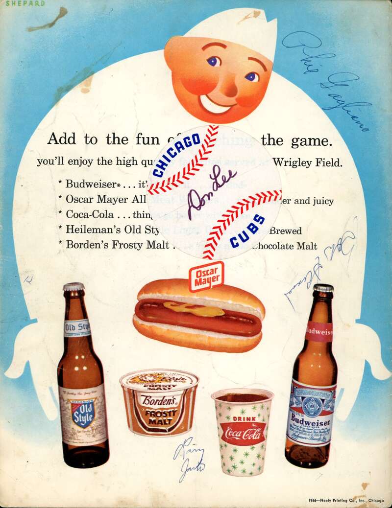 Roberts Jenkins Simmons Koonce 1966 Cubs vs Mets Game Program Signed by 21