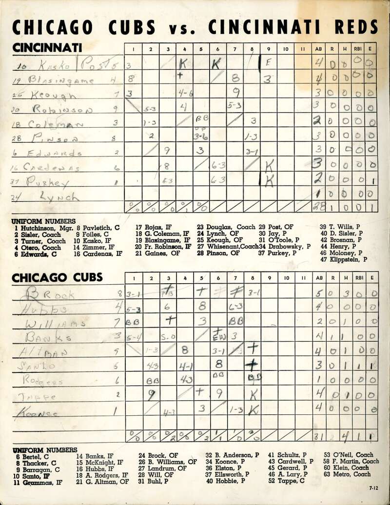 Santo Altman Ernie Banks 1962 Cubs vs Reds Game Program With Ticket Signed by 5
