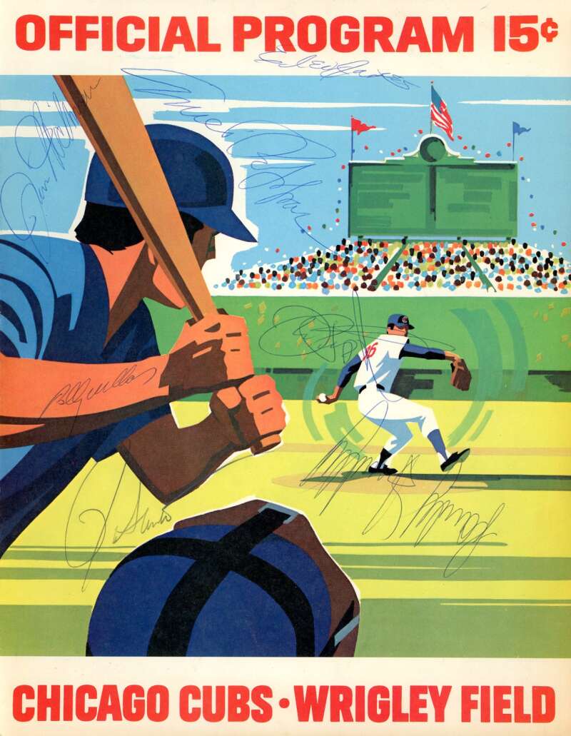 Williams Santo Pepitone Hundley 1971 Cubs vs Braves Game Program Signed by 7