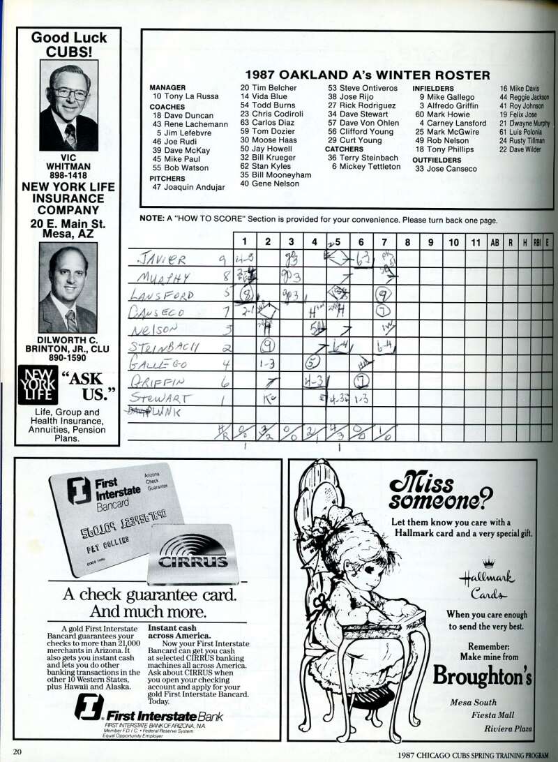 Lee Smith 1987 Cubs vs Athletics Spring Game Program Signed