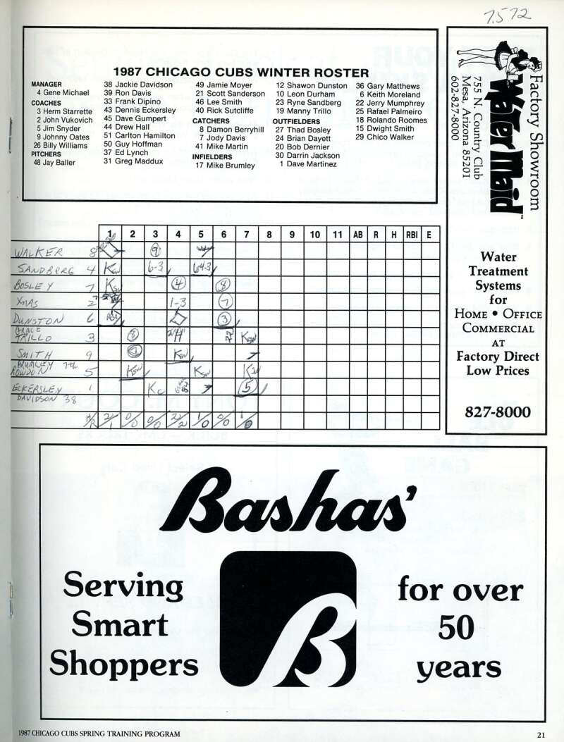 Lee Smith 1987 Cubs vs Athletics Spring Game Program Signed