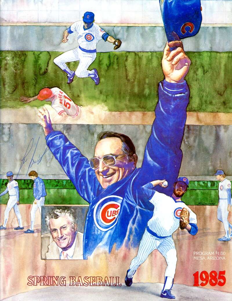 Lee Smith 1985 Cubs vs Brewers Spring Game Program Signed
