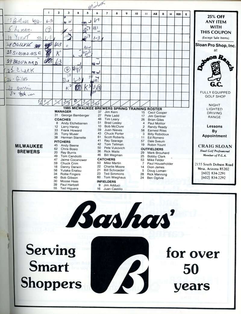 Lee Smith 1985 Cubs vs Brewers Spring Game Program Signed