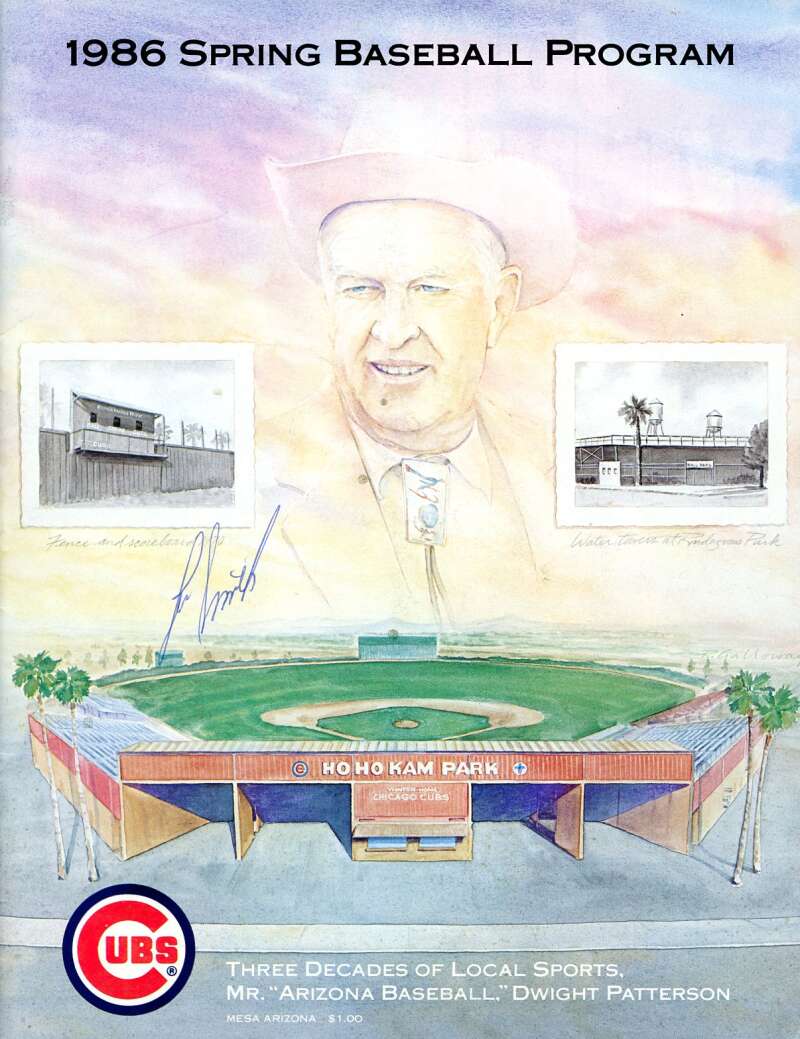 Lee Smith 1986 Cubs vs Indians Spring Game Program Signed