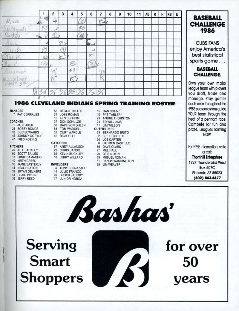 Lee Smith 1986 Cubs vs Indians Spring Game Program Signed