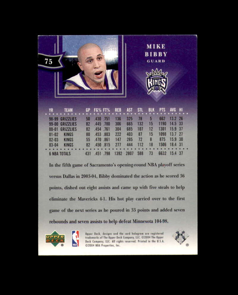 Mike Bibby Signed 2004 Upper Deck Diamond Collection Sacramento Kings Autograph