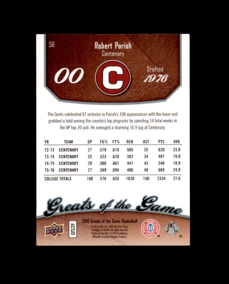 Robert Parrish Signed 2010 Upper Deck Greats of The Game Autograph