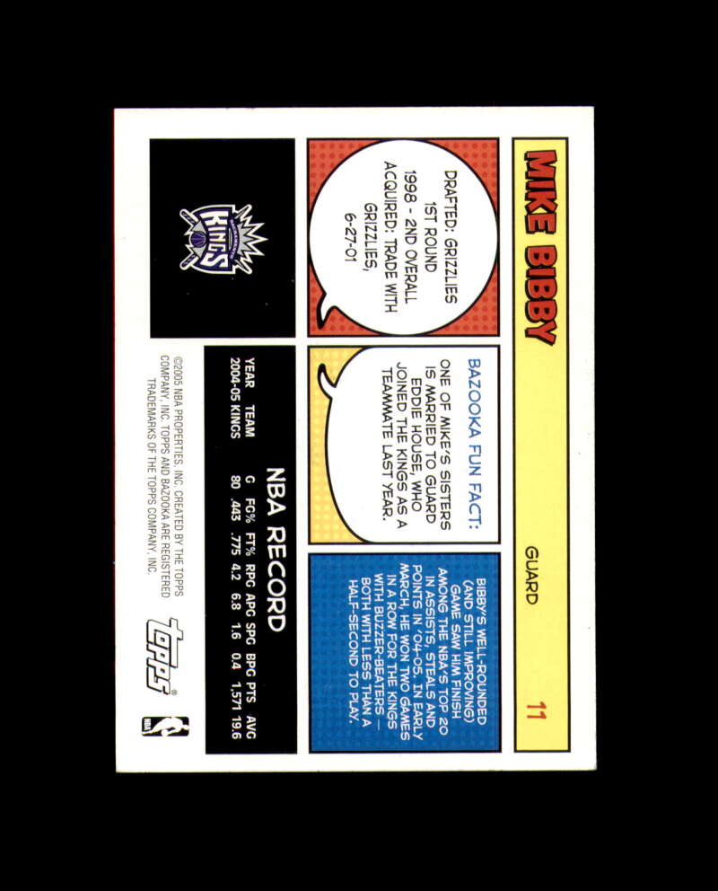 Mike Bibby Signed 2005 Topps Bazooka Sacramento Kings Autograph
