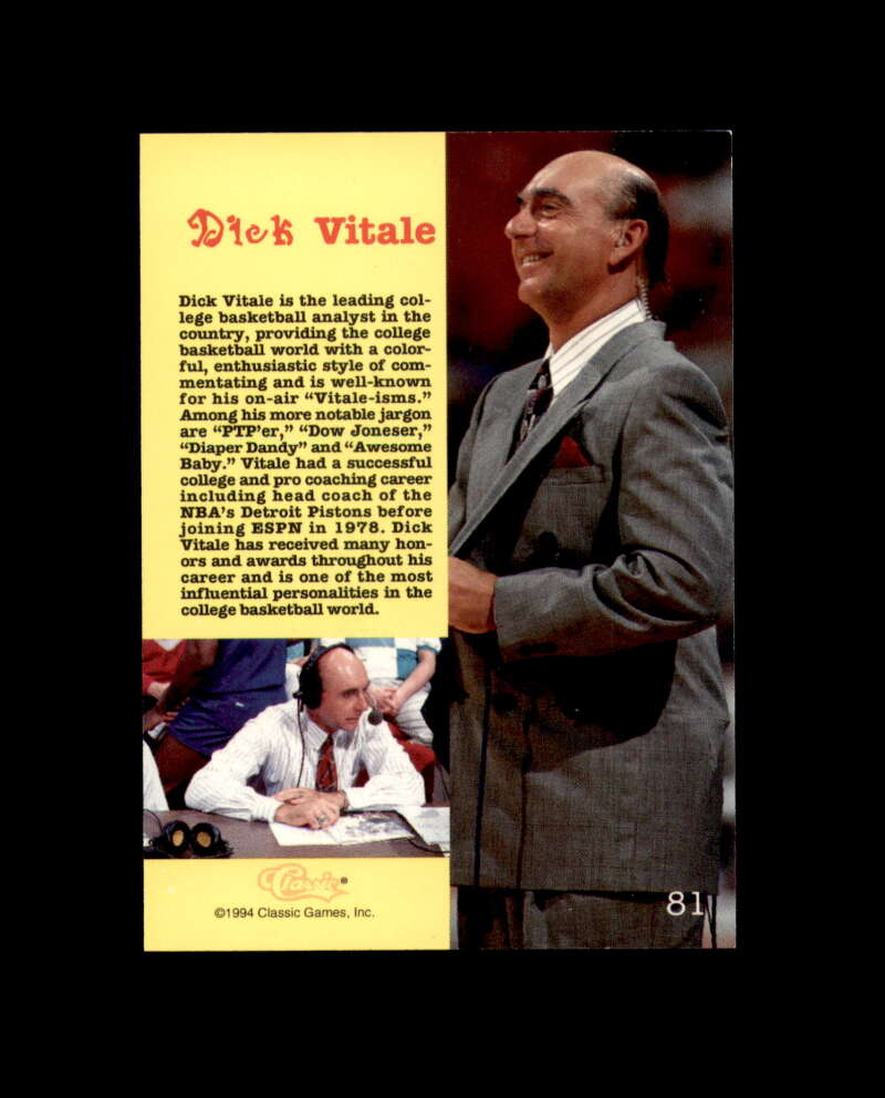 Dick Vitale Signed 1994 Classic Autograph