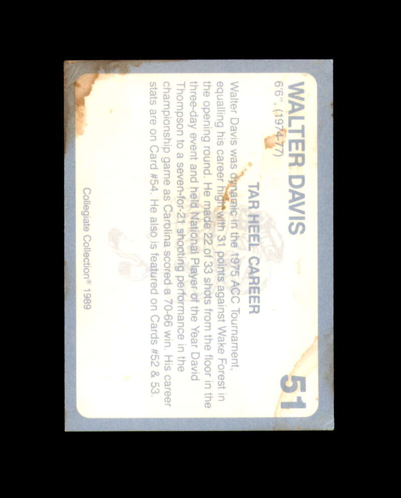 Walter Davis Signed 1989 Collegiate Collection North Carolina Autograph