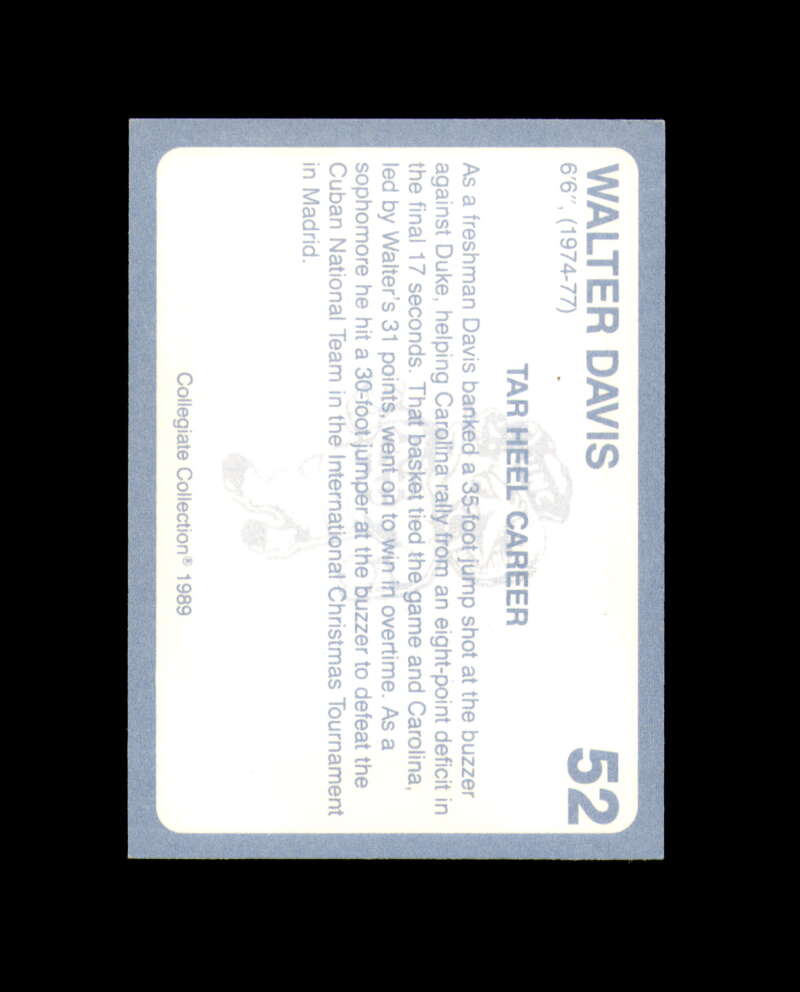 Walter Davis Signed 1989 Collegiate Collection North Carolina Autograph
