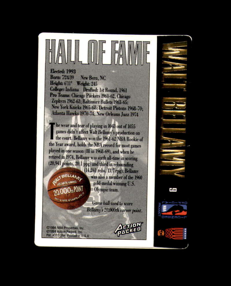 Walt Bellamy Signed 1994 Action Packed Chicago Autograph