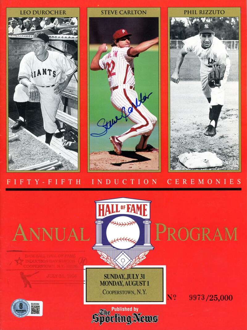 Steve Carlton Beckett BAS Signed 1994 HOF Program Autograph
