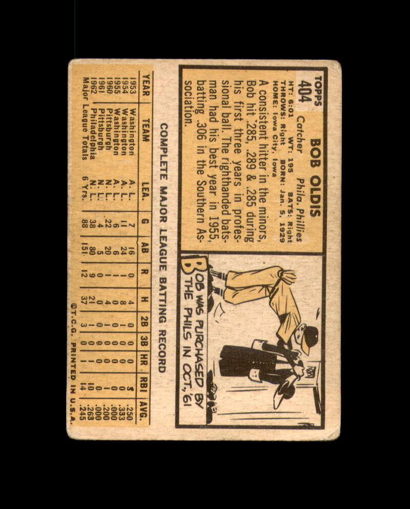 Bob Oldis Autograph 1963 Topps Philadelphia Phillies Signed