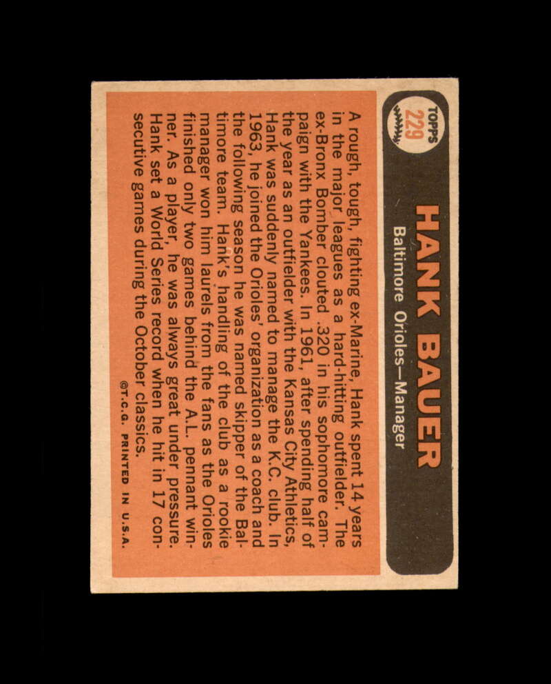 Hank Bauer Signed 1966 Topps Baltimore Orioles Autograph