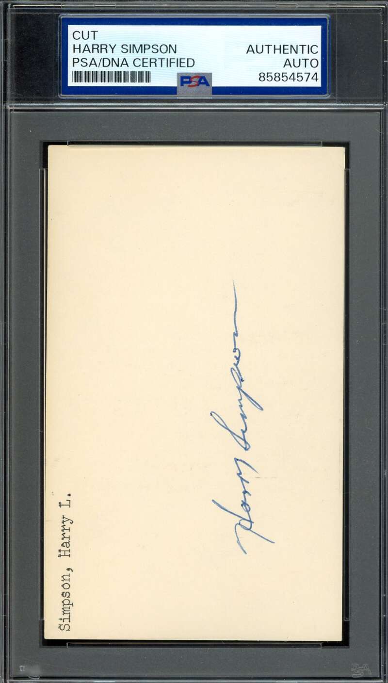 Harry Simpson PSA DNA Coa Signed 3x5 Index Card Autograph