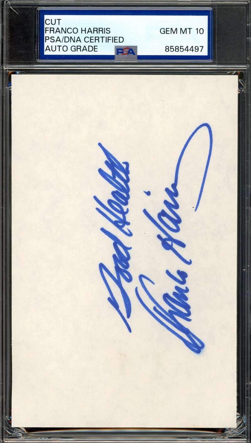 Franco Harris Gem Mint 10 PSA DNA Signed 3x5 Index Card Autograph