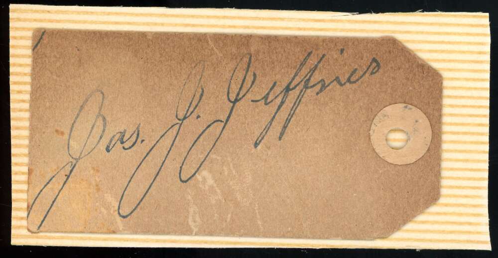 James J Jeffries JSA Loa Signed 2x3 Signed Tag Boxing Autograph