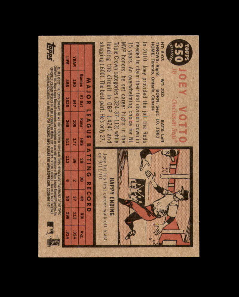 Joey Votto Signed 2011 Topps Heritage Cincinnati Reds Autograph