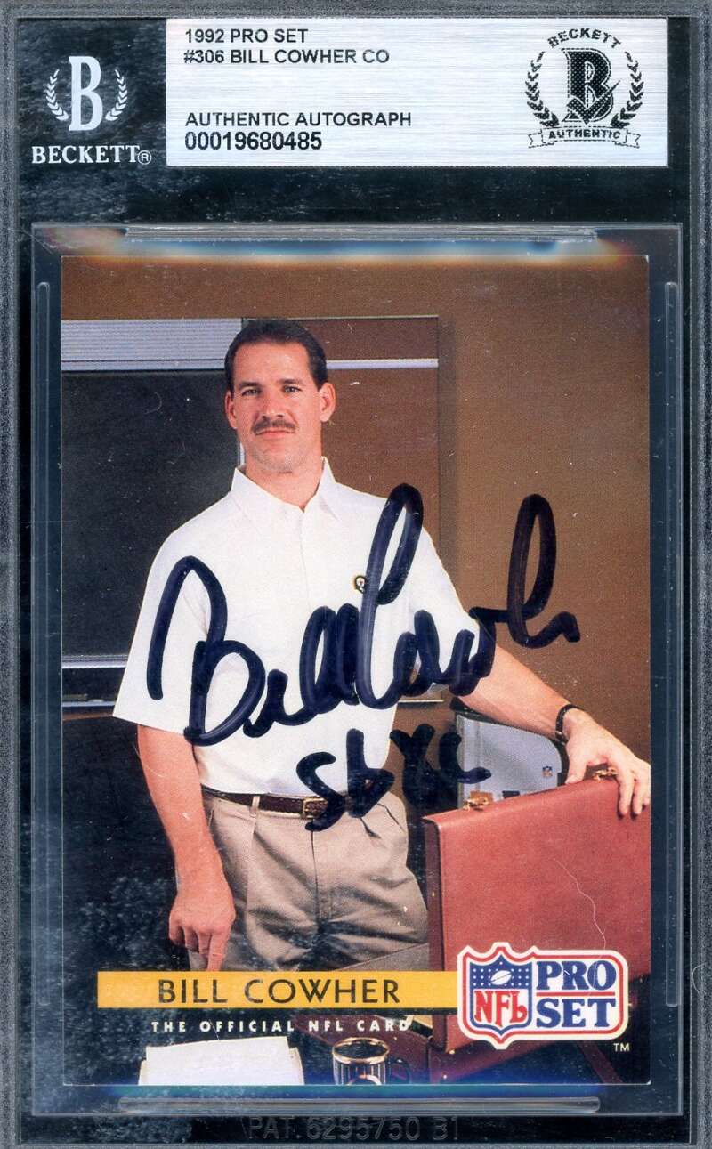Bill Cowher Beckett BAS Signed 1992 Pro Set Rookie Autograph Steelers