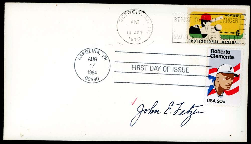 John Fetzer Beckett BAS Signed 1970 First Day Cover Cache FDC Tigers Owner 1968 Autograph