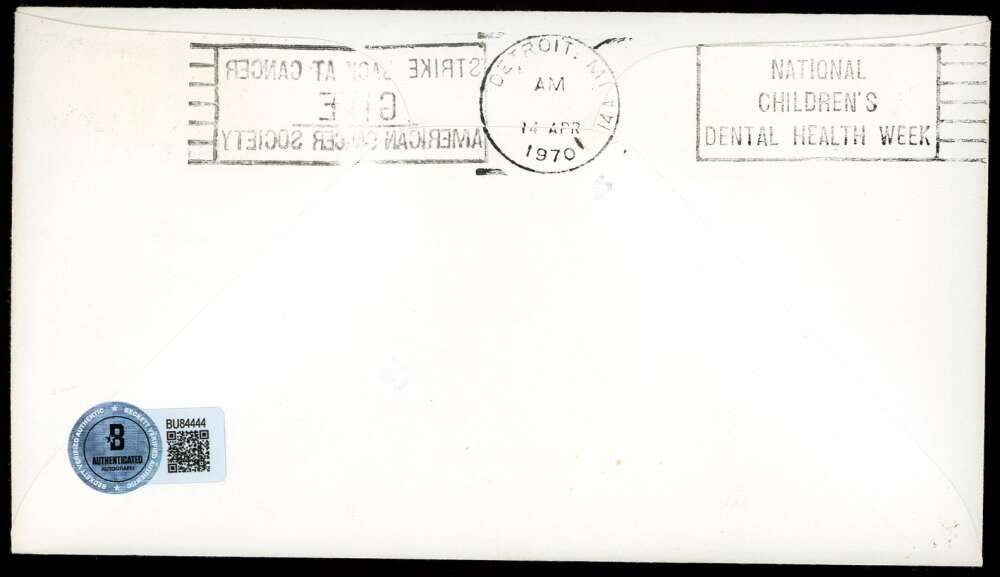 John Fetzer Beckett BAS Signed 1970 First Day Cover Cache FDC Tigers Owner 1968 Autograph