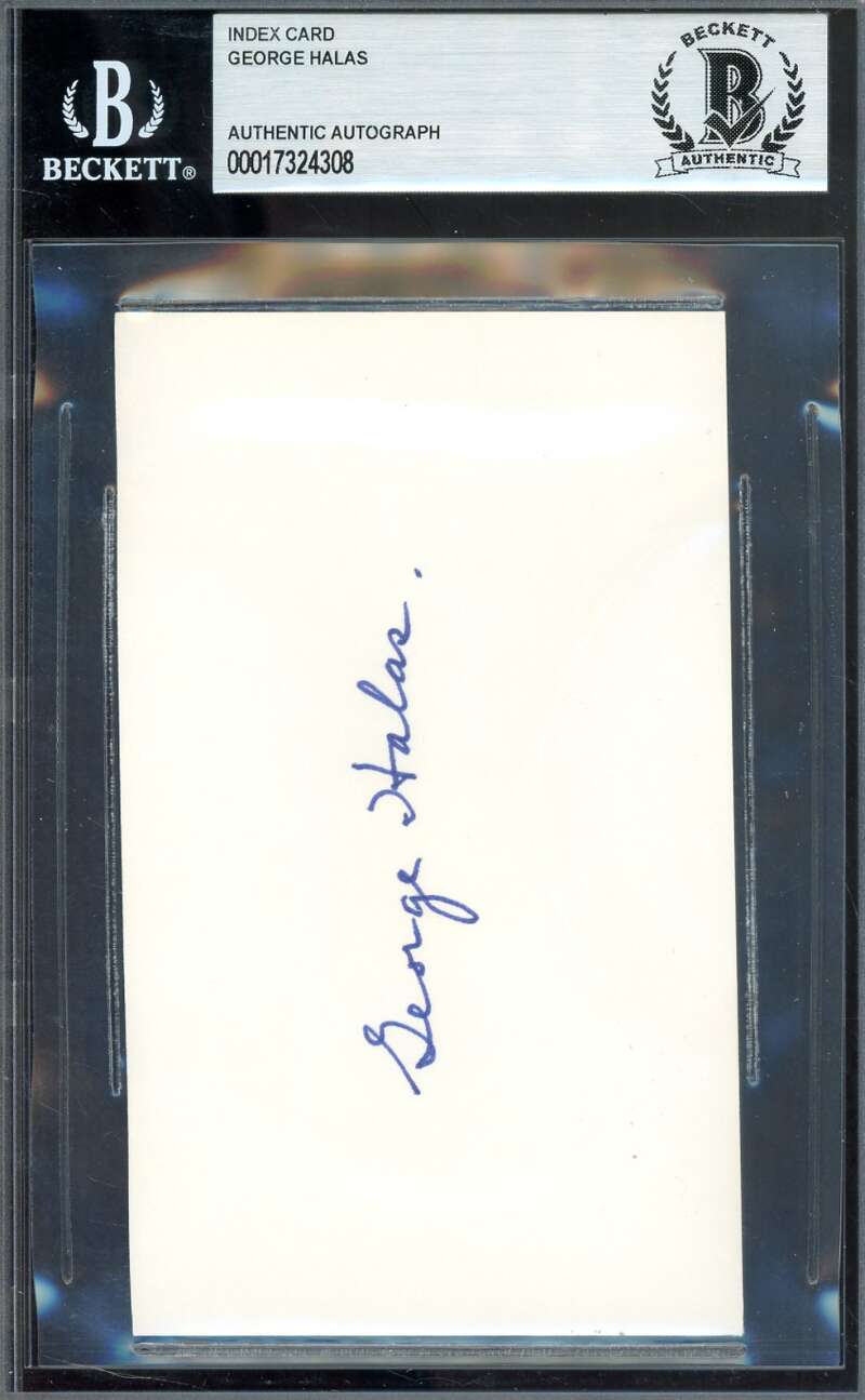 George Halas Beckett BAS Signed 3x5 Index Card Autograph
