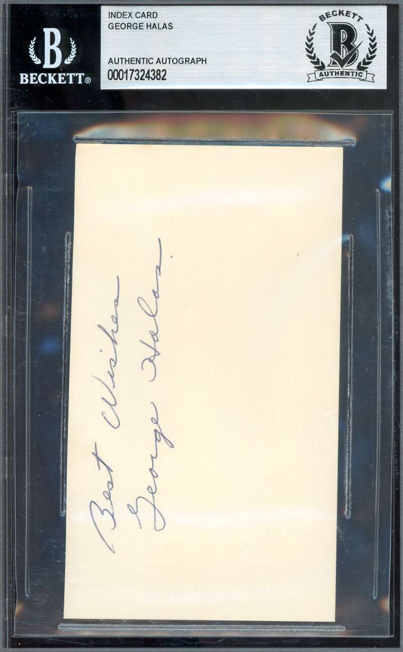 George Halas Beckett BAS Signed 3x5 Index Card Autograph
