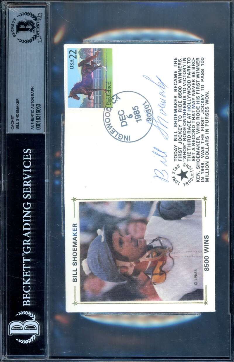 Bill Shoemaker Beckett BAS Signed 1985 First Day Cover Cache FDC Autograph