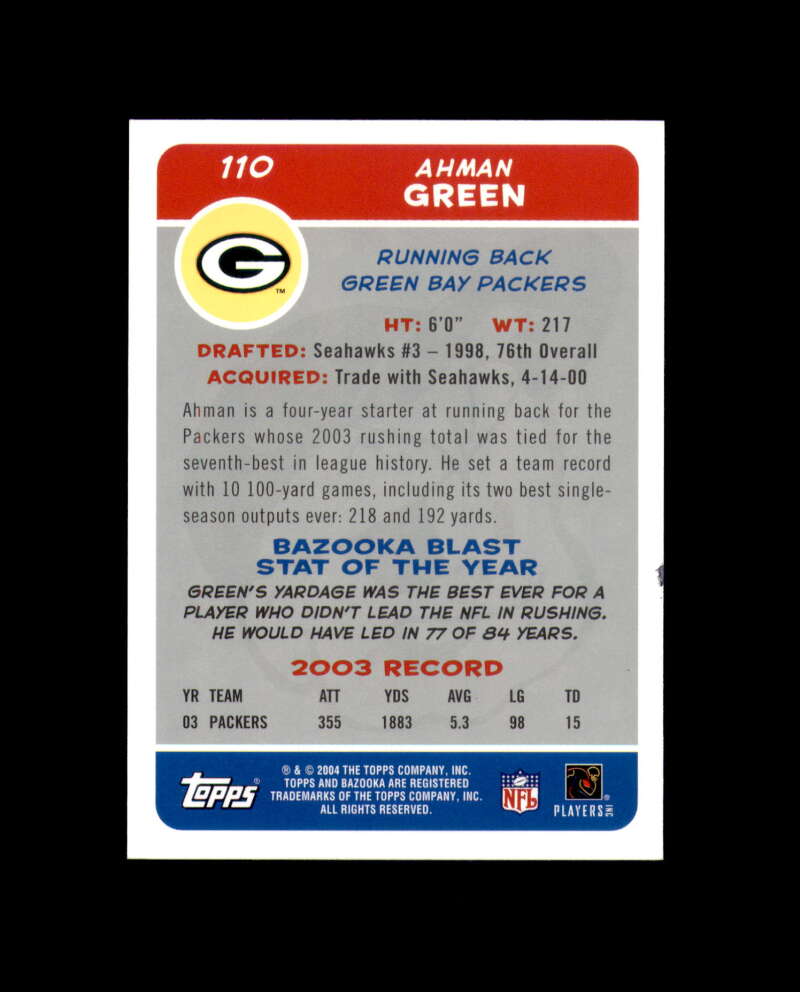 Ahman Green Signed 2004 Topps Bazooka Green Bay Packers Autograph