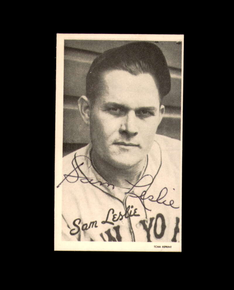 Sam Leslie Signed 1939 Goudey Wide Pen TCMA Reprint New York Giants Autographed
