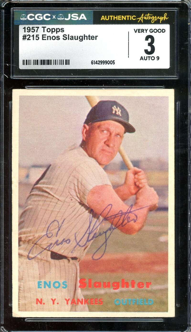 Enos Slaughter Mint 9 CGC JSA Signed 1957 Topps Autograph
