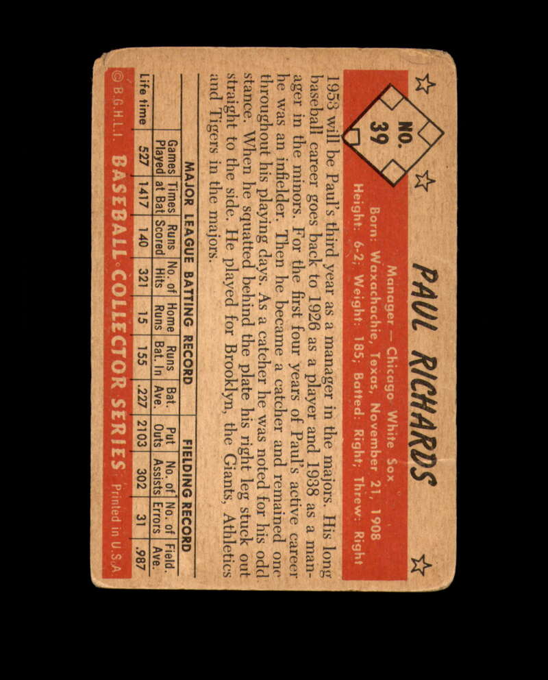 Paul Richards Signed 1953 Bowman Chicago White Sox Autograph